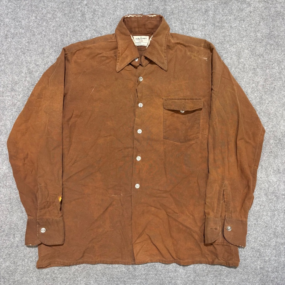 Vintage 60s Arrow burnt sienna button Shirt Mens Large Distressed Cotton Work